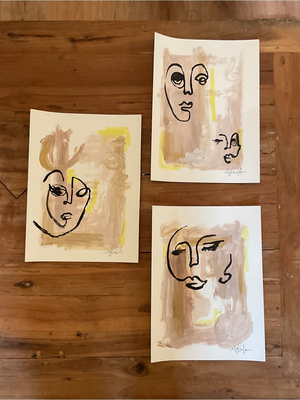 Set of three original designs by Amy C. Vawter.  Abstract art.